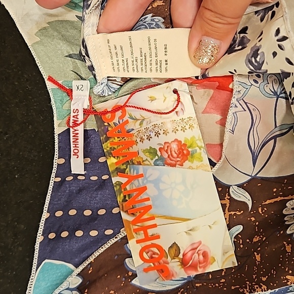 💕JOHNNY WAS💕 Tropic Georgette 100% Silk Maxi Dress ~ Patchwork Print 2X NWT - Picture 16 of 16